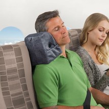 The Lean On Me Travel Pillow Headrest Gray Soft Contoured Curved Washable Cover - £25.05 GBP