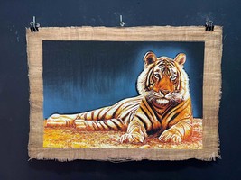 Handmade Glowing in the Dark Egyptian Papyrus - Tiger in the night artwo... - $119.00