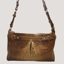 Brahmin Brown Tan Gold Leather Shoulder Bag Alligator Crocodile Embossed Zip - £51.96 GBP