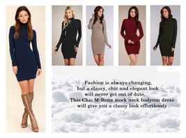 M. Rena Mock Neck Seamless Long sleeve Fitted Bodycon Dress One Size - £36.68 GBP