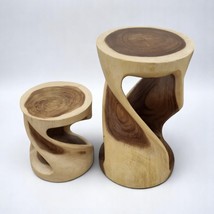 Suar Wood Side Table Flower Column Solid Wood Stool Table Acacia Decor - $96.40