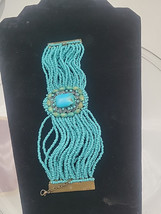 Turquoise And Seed Bead Multistrand Bracelet MaLee Statement 7&quot; Boho Magnetic  - £22.92 GBP