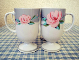 Set of Four 1985 Retro Saltera Gray White &#39;Victorian Rose&#39; Fine China Mu... - £9.58 GBP