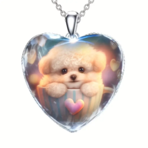 Puppy in a Cup Heart Pendant Necklace - New - £10.38 GBP