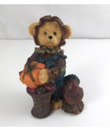 Farmer Teddy Bear With Pumpkin Basket &amp; Turkey 5.5&quot; Figurine - $180.76 MXN