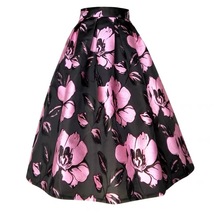 Pink Midi Jacquard Skirt Outfit Women Plus Size Pleated Midi Party Skirt image 3