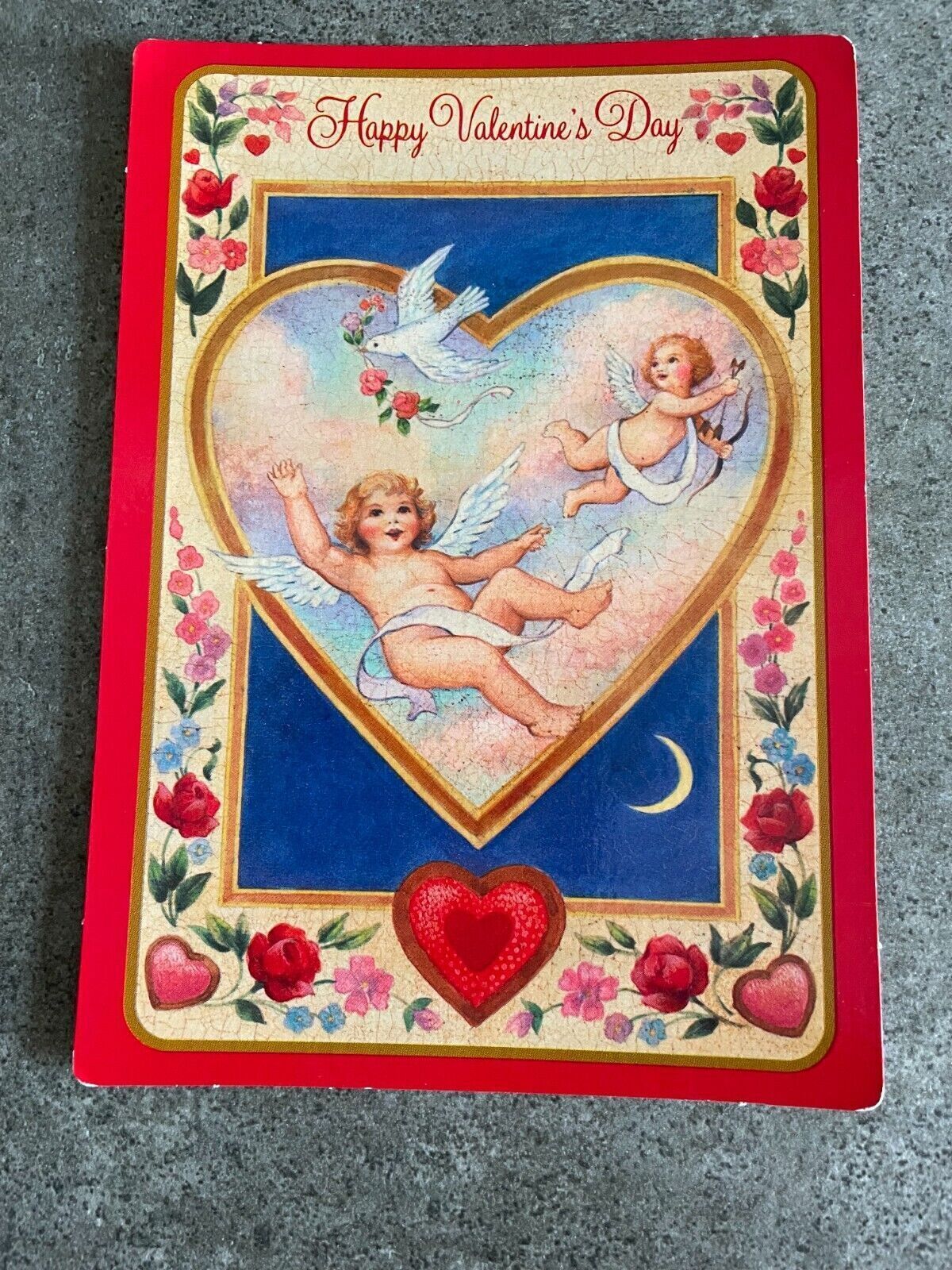 Hallmark Card Happy Valentines Day Cherub Angel Hearts Postcard Vintage  - £3.55 GBP