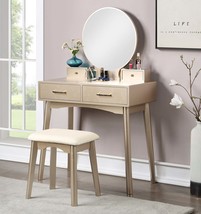Liannon Contemporary Wood Vanity &amp; Stool Set - Gold Bedroom Furniture - $230.99