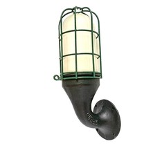 Steampunk Industrial Caged Light Fixture Cast Iron Sconce Frosted Glass ... - $88.83