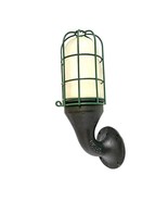 Steampunk Industrial Caged Light Fixture Cast Iron Sconce Frosted Glass ... - £69.56 GBP