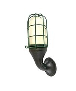 Steampunk Industrial Caged Light Fixture Cast Iron Sconce Frosted Glass ... - $88.83