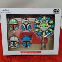 Hallmark Star Wars Mandalorian Mini Christmas Tree Topper &amp; 4 Ornaments NEW - $10.98