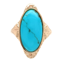 Antique 10k Rose Gold 3.29 Carat Genuine Natural Turquoise Ring Size 7. 5 #J6561 - £635.05 GBP