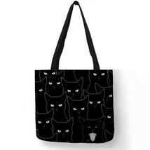 Fabric Foldable Shopping Bags For Groceries Cute Black Cat Print Tote Bag for Wo - £11.24 GBP