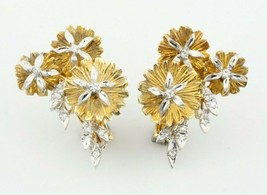 Unique 14k Deux Nuances Or Huggie Fleur Boucles Avec 0.30 Carats Diamant Accents - £2,302.94 GBP