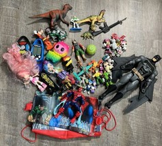 Large Lot Of Assorted Toys And Figures  Batman Spider-Man Etc. Bonus String Bag! - $15.83