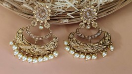 Big Size Gold Plated Chandbali Earrings/ Golden Polki Earrings/ Statemen Chandba - $36.00