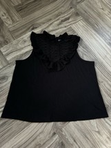 a.n.a SZ 0X Black Sleeveless Blouse Top Ruffle Eyelet Keyhole Backside C... - £15.17 GBP