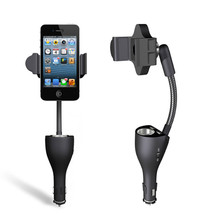 Car Gooseneck Mount Phone Holder with Dual USB Charger Cigarette Lighter... - $15.34