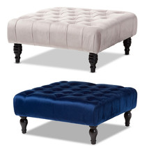 Royal Blue / Slate Gray Velvet Square Tufted Cocktail Ottoman Coffee Table 35.3&quot; - £172.28 GBP+