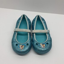 Disney Frozen Elsa &amp; Anna Blue Glitter Mary Jane CROCS Toddler Girls SZ 7 C - £15.54 GBP