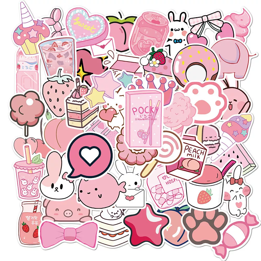 50pcs Cute Waterproof Pink Sticker Pack For Water Bottle,Laptop,Scrapbook - $11.99