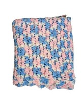 VTG Handmade Crochet Baby Blanket Afghan Lap Throw Shells Pink Blue White 28x51 - £19.67 GBP