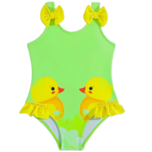 Rubber Duck 1pc Size 4/5 Swimwear Bowknot Ruffled Bathing Swimsuit Neon ... - £10.96 GBP