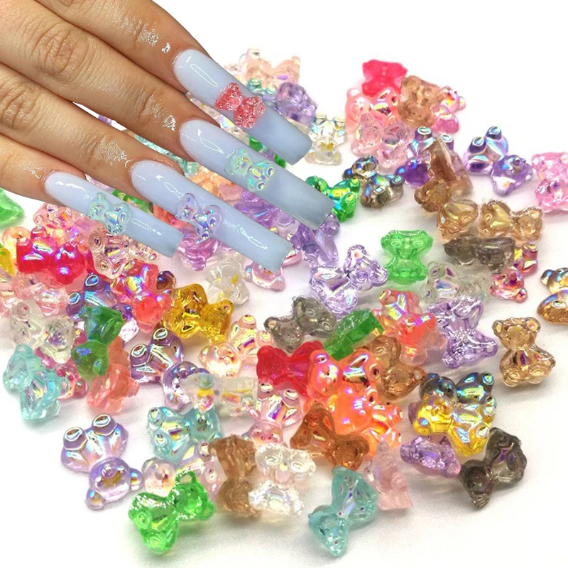 Sporting 5 Pcs Cute Bear 3D Nail Art Decorations Resin Polish UV Gel DIY Ornamen - £23.51 GBP