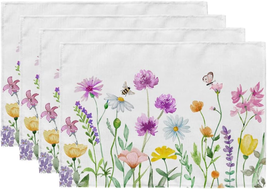 Daisy Spring Placemats 12X18 Inch Set of 4 Pink Purple Flowers Farmhouse... - $16.38