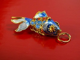 Vintage Articulated Koi Fish Cloisonne Blue Enamel Gold Tone Pendant Charm - $33.66