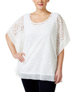 NWT-JM Collection ~Size 0X~ Plus Size Crocheted Poncho Top Blouse Batwin... - £24.36 GBP