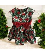 Handmade Holiday Christmas Girl&#39;s Dress Mistletoe Holly Bow Red Grn 24M?... - $27.72
