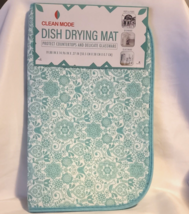 Clean Mode Dish Drying Mat 19.88x14.96x.27&quot; Blue Floral Hearts Scrolls - £6.91 GBP