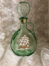 Old Fitzgerald Flagship Decanter 10&quot; Green Glass  - Sailboat Decal on Front - $9.49