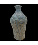 VTG 70s Studio Pottery Blue Tan Chunky Texture Glossy Vase 8” Artist Ini... - £17.29 GBP