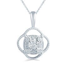 1/10ct tw Diamond Cushion Cluster Fashion Pendant in Sterling Silver with 18&quot; ca - £31.71 GBP