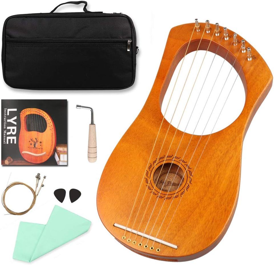 Mr.Power Lyre Harp Ancient Greece Style 7 Metal Strings Lyre, Natural Wo... - $58.92