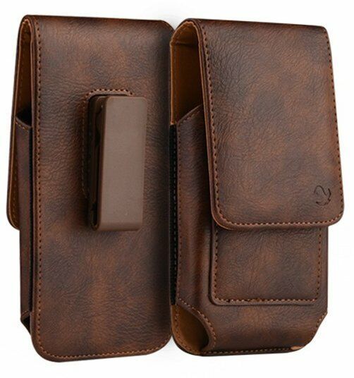 For LG V50 ThinQ - Brown PU Leather Vertical Holster Pouch Swivel Belt Clip Case - £16.60 GBP