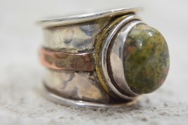 Vintage Unakite Ring Sterling Silver Cigar Band w Copper Strip Size  6.5 - £53.80 GBP