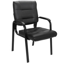 Classic Leather Office Desk Computer Guest Chair With Metal Frame Black - £71.13 GBP