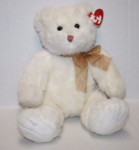 Ty Classic Lacey Teddy Bear 12&quot; White Plush Stuffed Soft Toy Sits Gold B... - £10.70 GBP