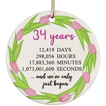 hdhshop24 34 Years Circle Ornament 3 inch 34th Wedding Anniversary Pine Tree Dec - $19.75