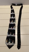 Yule Tie Greetings Snowman and Christmas Lights Black Necktie Hallmark - £6.49 GBP
