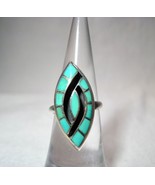 Vintage Navajo Sterling Silver Turquoise Inlay Ring Size 5 1/2 K732 - £94.65 GBP