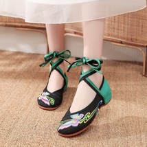 Chinese Vintage Old Peking Cloth Shoes Ladies Lace-Up Swallowtail Butterfly Embr - £21.77 GBP