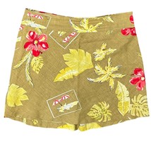 Vintage 90s Tan Red Yellow Linen Floral Hawaiian Hibiscus Floral Mini Sk... - $34.84 CAD