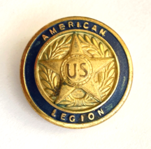 Vintage US American Legion Gold Tone Blue Enamel Button Pin 23mm - $29.95