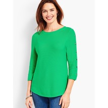 Talbots Sz XL Green Top Links Button Detailed Pullover Blouse Stretch Sw... - $489.92 MXN
