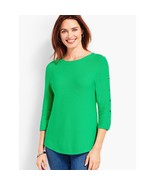 Talbots Sz XL Green Top Links Button Detailed Pullover Blouse Stretch Sw... - $36.65 CAD